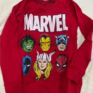 Marvel Red Crew Neck Sweater with Superhero Faces